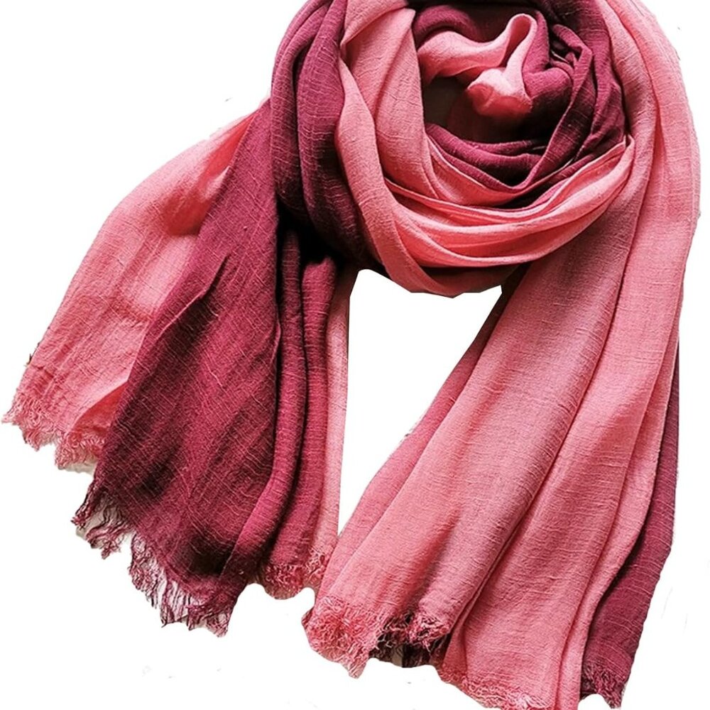 Cotton Linen Fashion Scarf,Gradient Two-tone Four Season Scarf Shawl Beach Gauze
